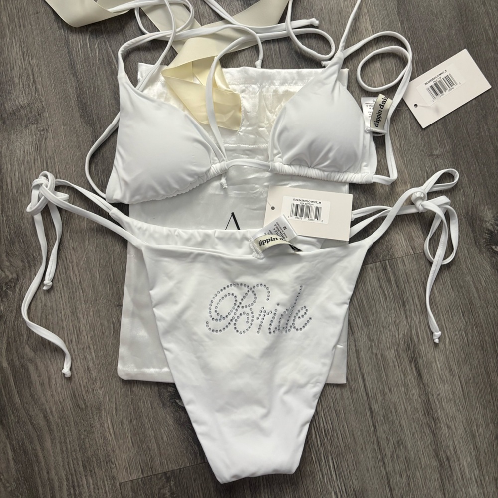 Dippin' Daisy's White 'Bride' Rhinestone String Bikini Set